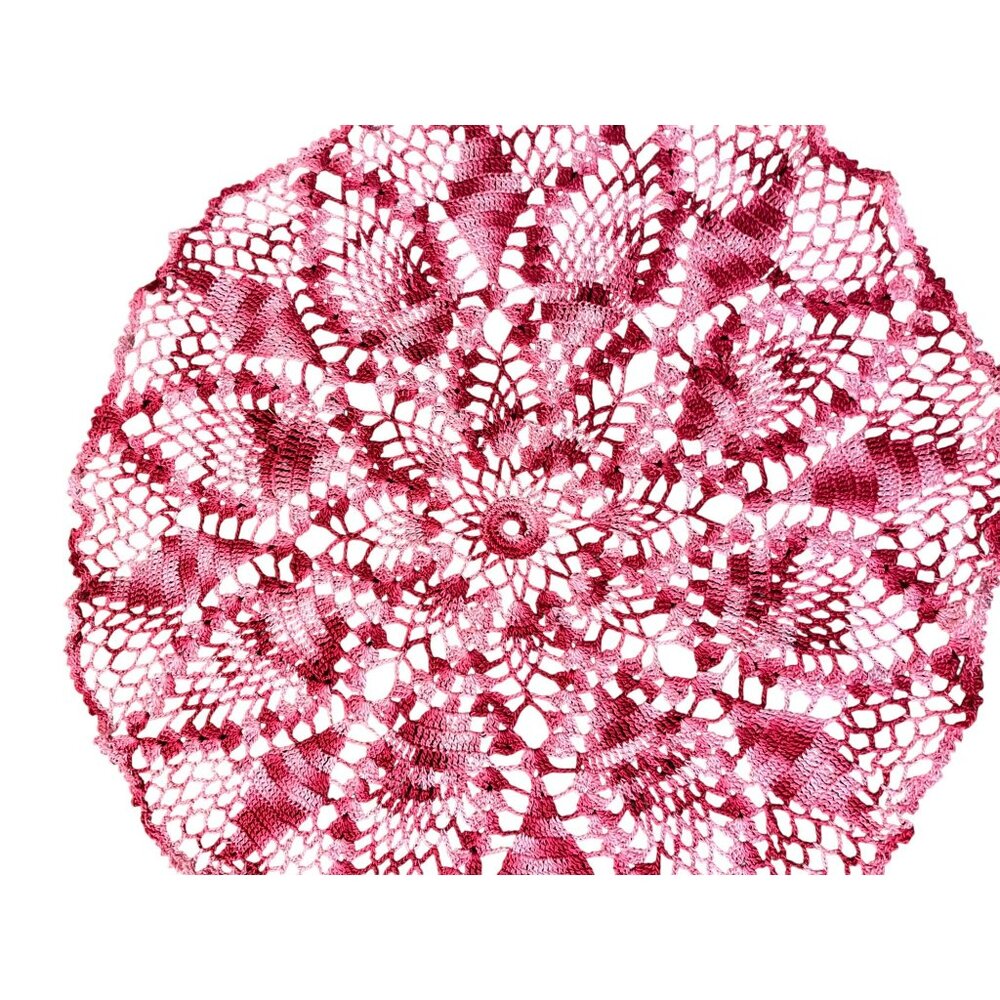 Vintage Pinks Crochet Doily Round 20.5” Handmade Lace Table Decor - Picture 2 of 7